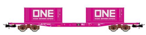 Jouef HJ6261 TOUAX  4-achsiger Containertragwagent S7B beladen mit 2x 20 containers ONe Ep.V